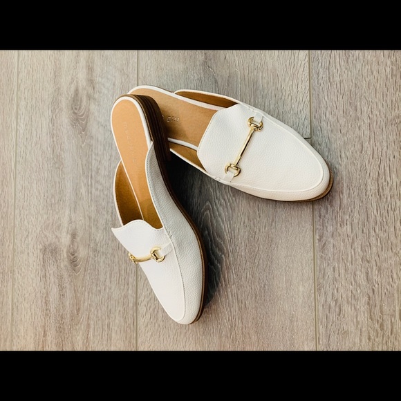 Madden Girl Shoes - NIB Madden Girl White Slip-on Mule Gold Buckle